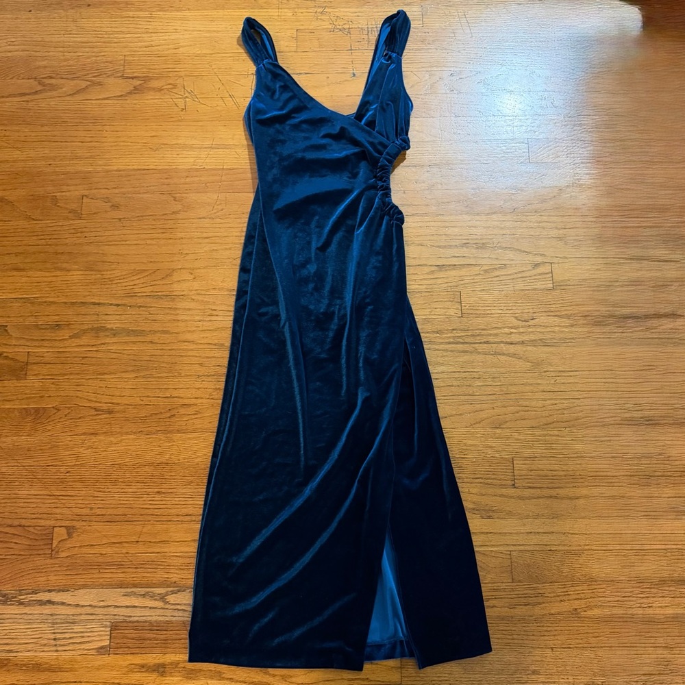 Jonathan Simkhai Night Night Velvet Cut-Out Midi Dress in Teal Blue - Picture 4 of 7